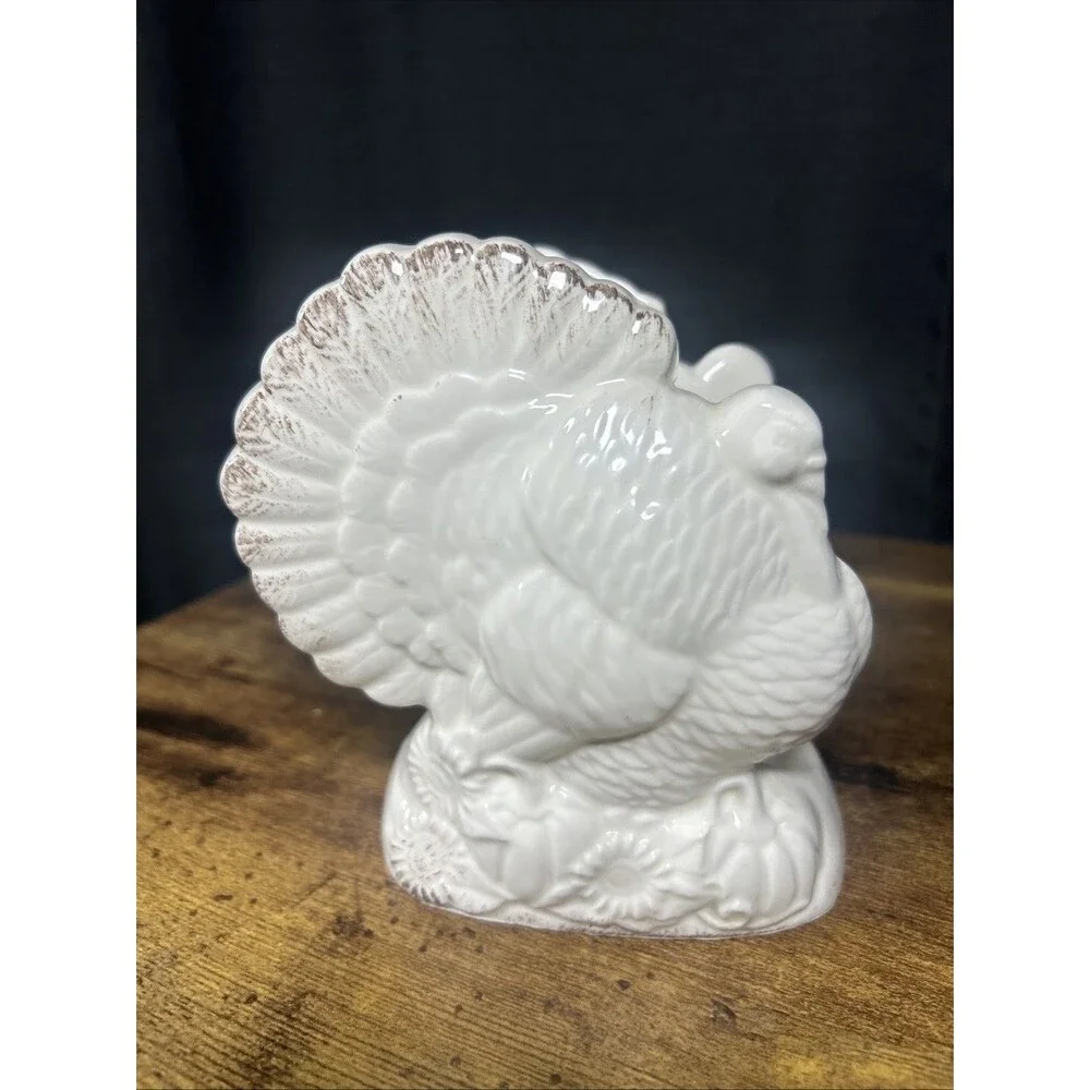 Turkey Shaped Napkin Holder Sandra Lee Ivory Rustic Thanksgiving Vintage Kmart